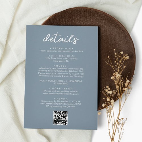 Simple Chic Script QR Code Wedding Details Enclosure Card