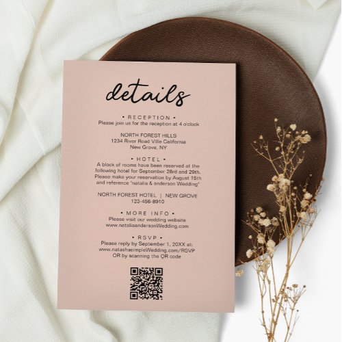 Simple Chic Script QR Code Wedding Details Enclosure Card