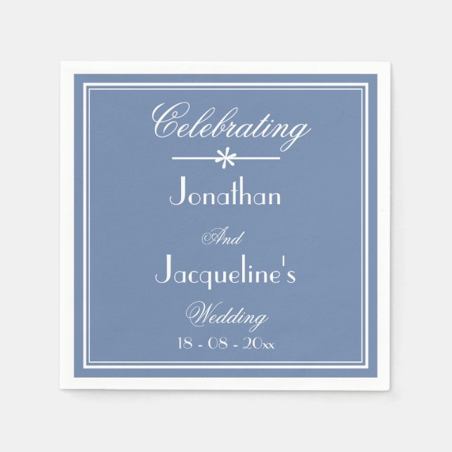 Simple Chic Script Rustic Dusty Blue Wedding Paper Napkins (Front)
