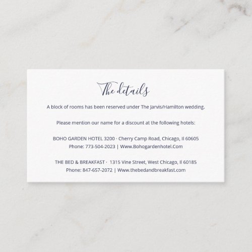 Simple Chic Script Wedding Details Enclosure Card
