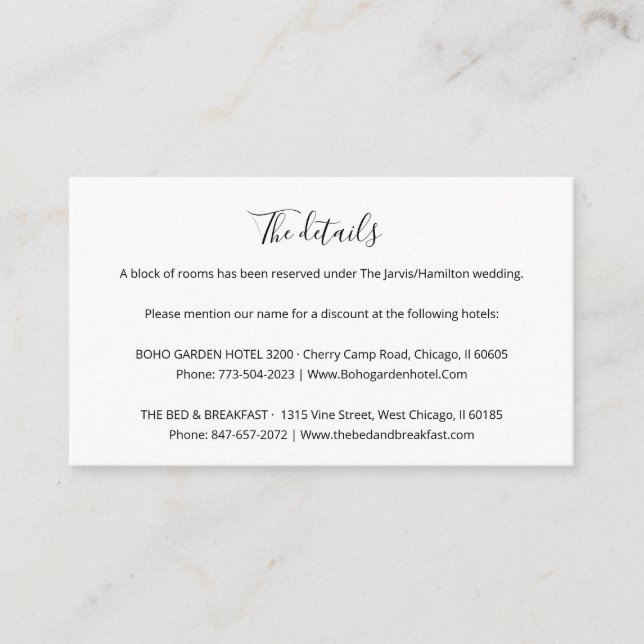 Simple Chic Script Wedding Details Enclosure Card (Front)