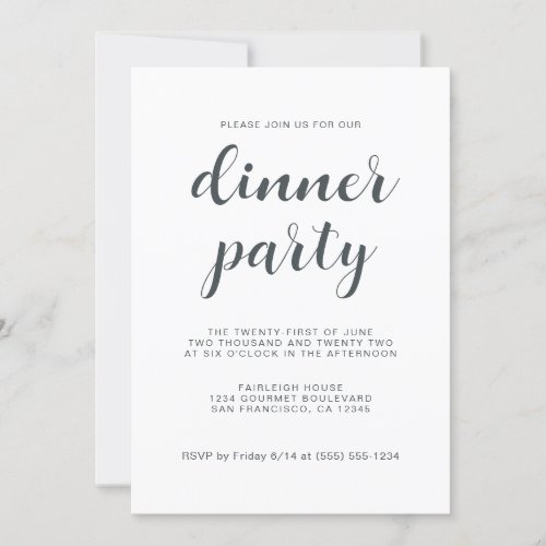 Simple Chic Script White Dinner Party Invitation