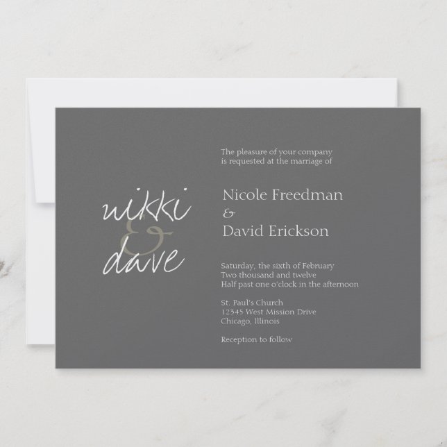 Simple chic shimmer elegance charcoal gray wedding invitation (Front)