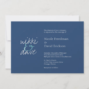 Simple chic shimmer elegance navy blue wedding invitation