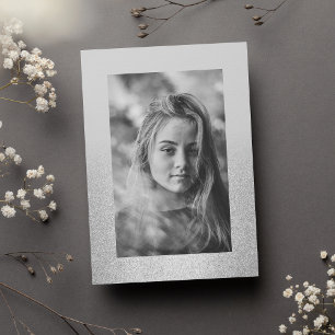 Simple chic silver glitter ombre Photo Sweet 16 Invitation