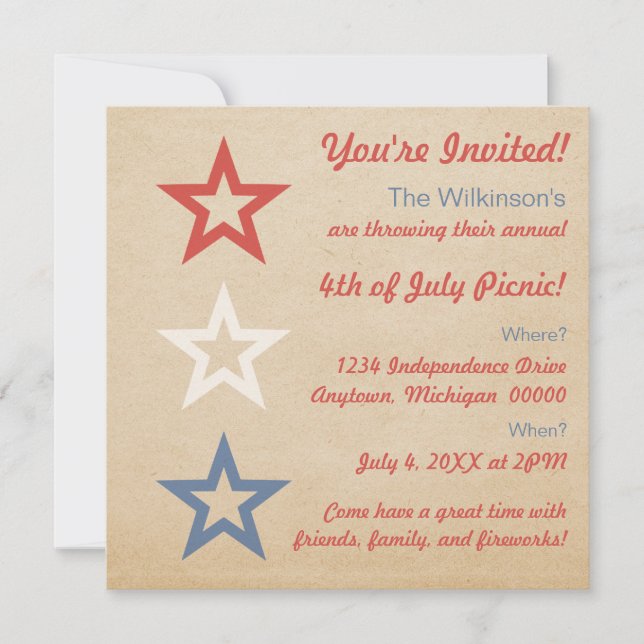 Simple Chic Stars 4th of July Invitation (Front)