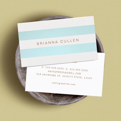 Simple Chic Striped Turquoise Blue Elegant Business Card