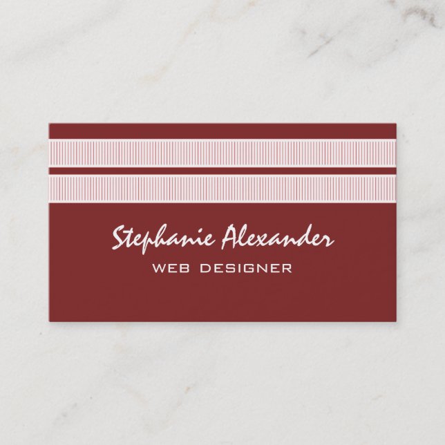 Simple Chic Stripes Business Card, Brick Red Card (Front)