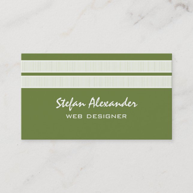 Simple Chic Stripes Business Card, Olive Green Card (Front)
