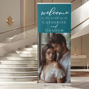 Simple Chic Teal Couple Photo Welcome Wedding Retractable Banner