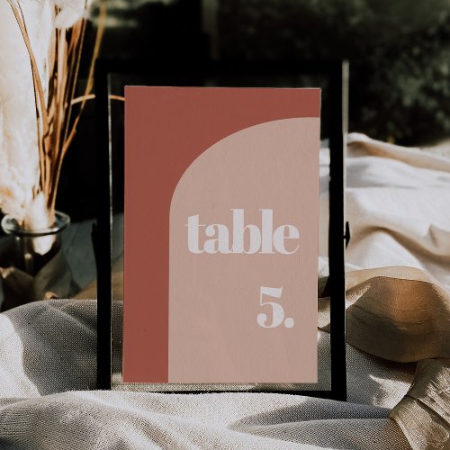 Simple chic terracotta arch wedding table number