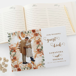 Simple Chic Terracotta Photo Calligraphy Wedding Guest Book