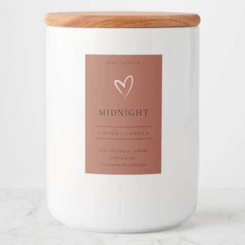 SIMPLE CHIC TERRACOTTA RUST RED BLUSH HEART CANDLE FOOD LABEL