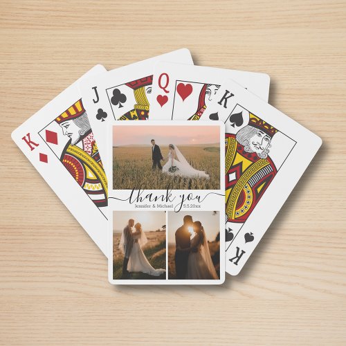 simple chic thank you 3 photos collage wedding playing cards