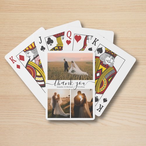 simple chic thank you 3 photos collage wedding poker cards