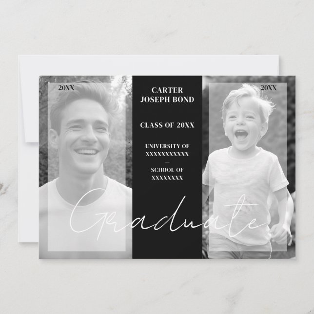 Simple Chic Then & Now 2 Photos graduation Invitation (Front)