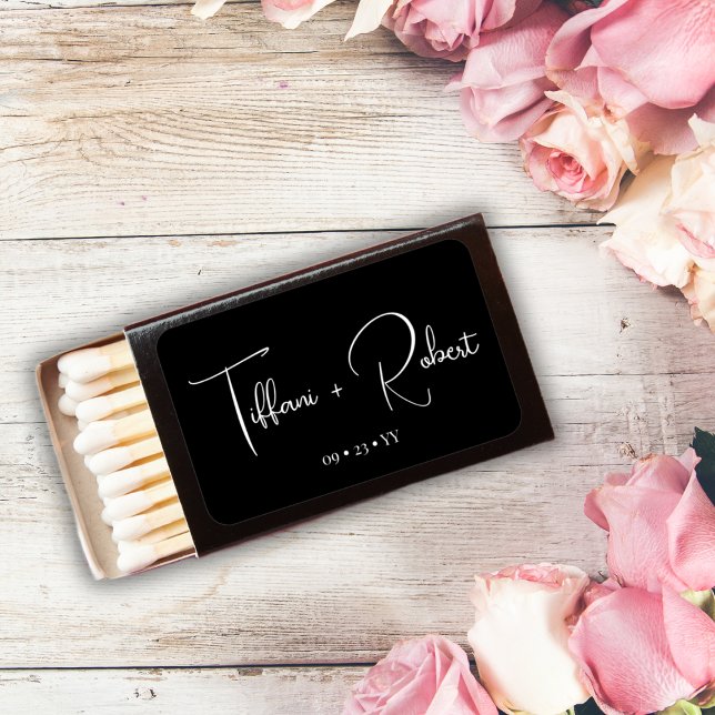 Simple Chic Timeless Black and White Wedding Matchboxes (Creator Uploaded)
