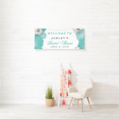 Simple Chic Turquoise Green Floral Bridal Shower Banner (Insitu)
