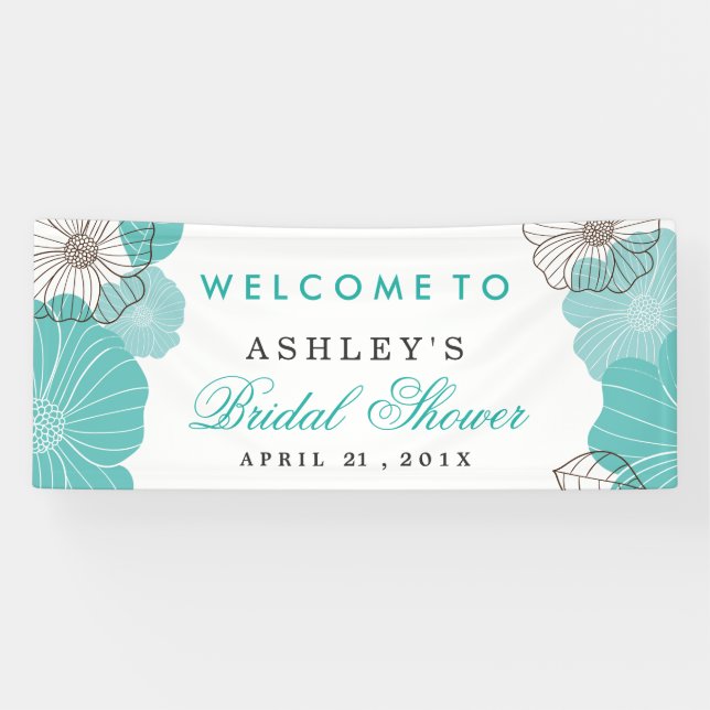 Simple Chic Turquoise Green Floral Bridal Shower Banner (Horizontal)