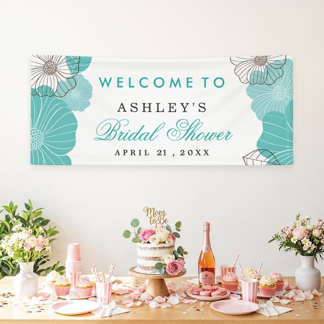 Simple Chic Turquoise Green Floral Bridal Shower Banner (Creator Uploaded)