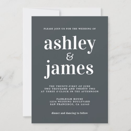 Simple Chic  Typography Black White Wedding  Invitation