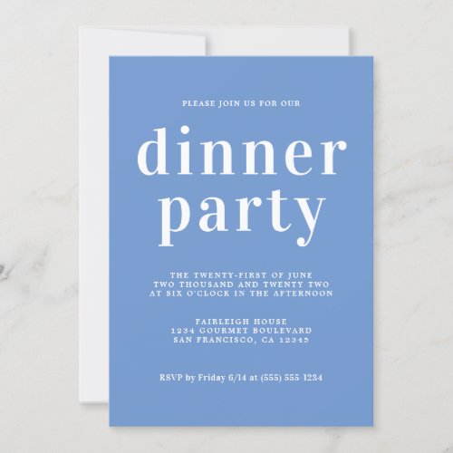 Simple Chic Typography Blue Dinner Party Invitation