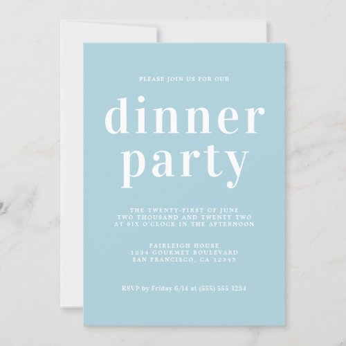 Simple Chic Typography Blue Glow Dinner Party Invitation