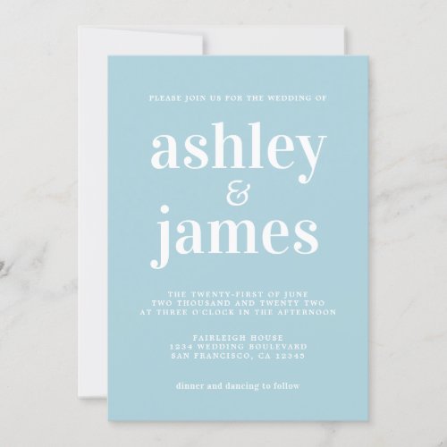 Simple Chic Typography Blue Glow Wedding Invitation