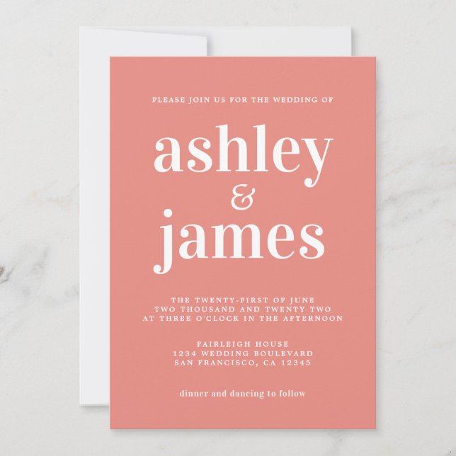 Simple Chic  Typography Burnt Coral Wedding Invitation (Front)