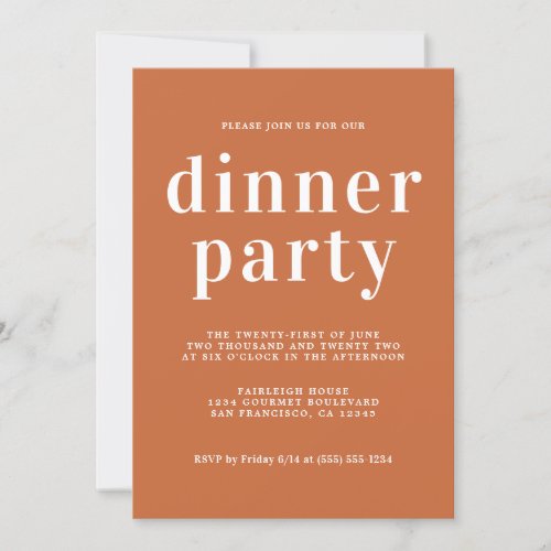 Simple Chic Typography Burnt Orange Dinner Party Invitation