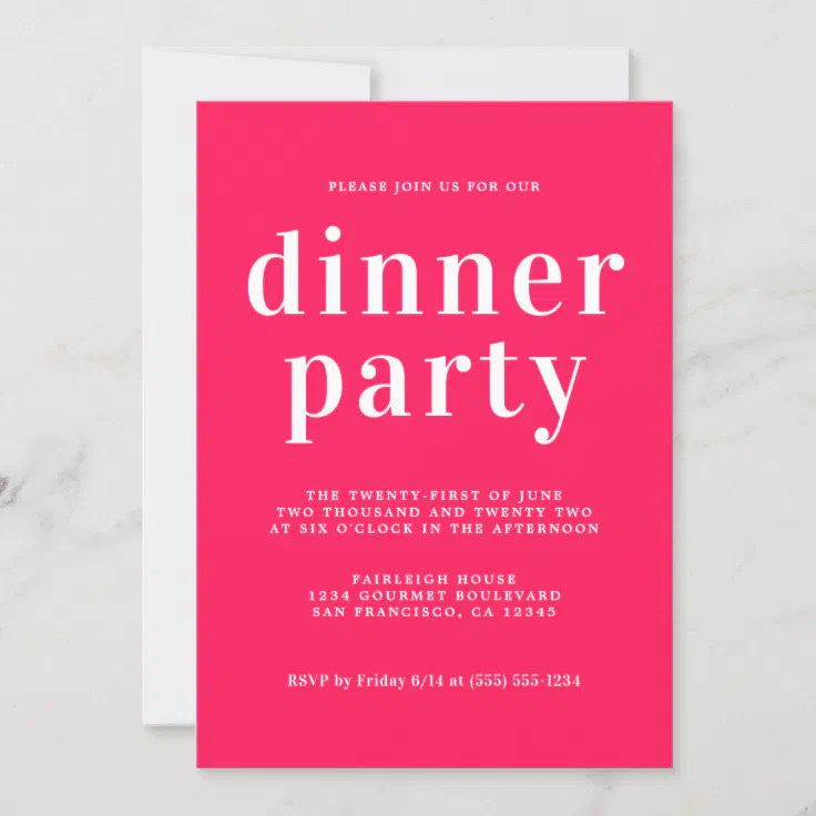 Simple Chic Typography Diva Pink Dinner Party Invitation | Zazzle