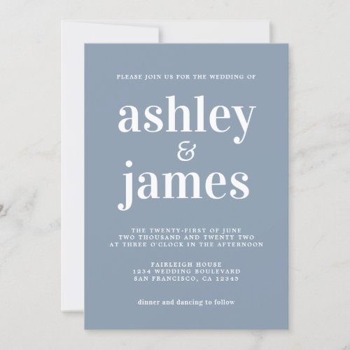 Simple Chic Typography Dusty Blue Wedding Invitation