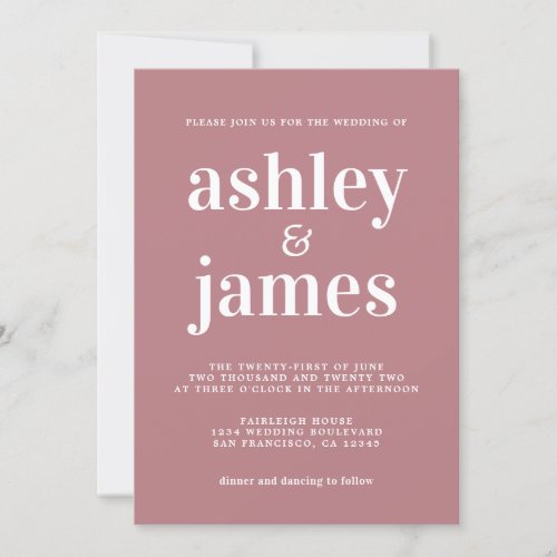 Simple Chic Typography Dusty Rose Wedding Invitation