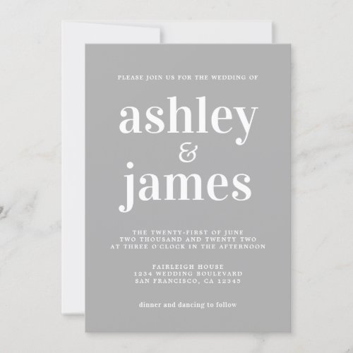 Simple Chic Typography Light Gray Wedding Invitation