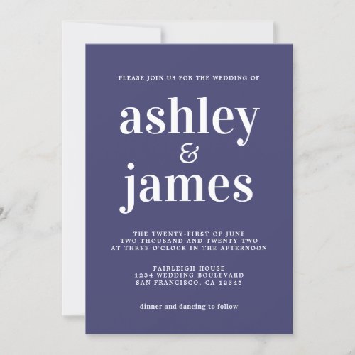 Simple Chic Typography Navy Blue Wedding Invitation