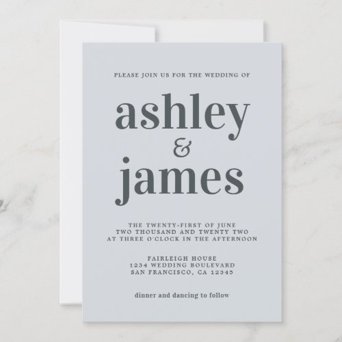 Simple Chic Typography Pastel Blue Wedding Invitation