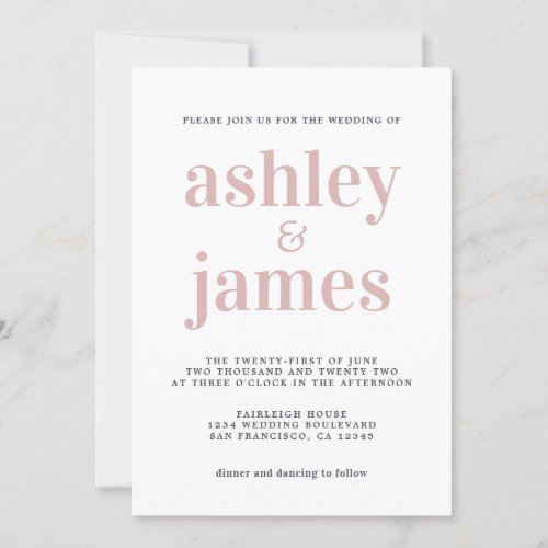Simple Chic  Typography Silver Pink Wedding Invitation