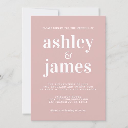 Simple Chic Typography Silver Pink Wedding Invitation