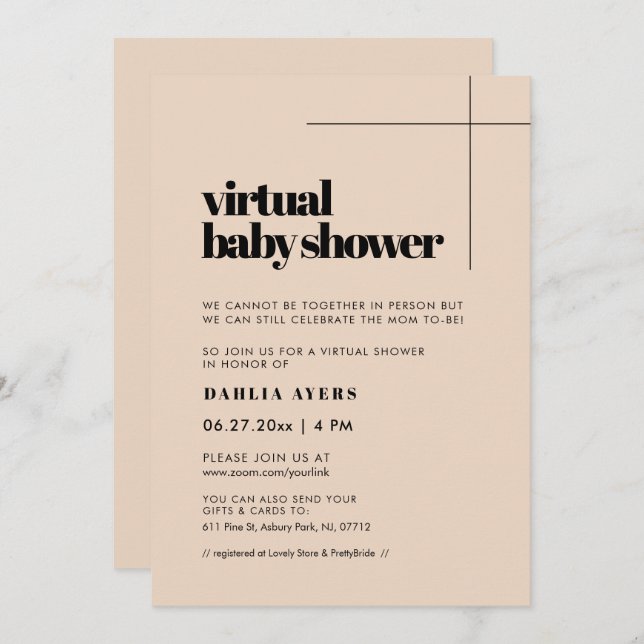 Simple chic Virtual baby shower Invitation (Front/Back)