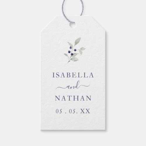 Simple Chic Watercolor Botanical Navy Sage Wedding Gift Tags