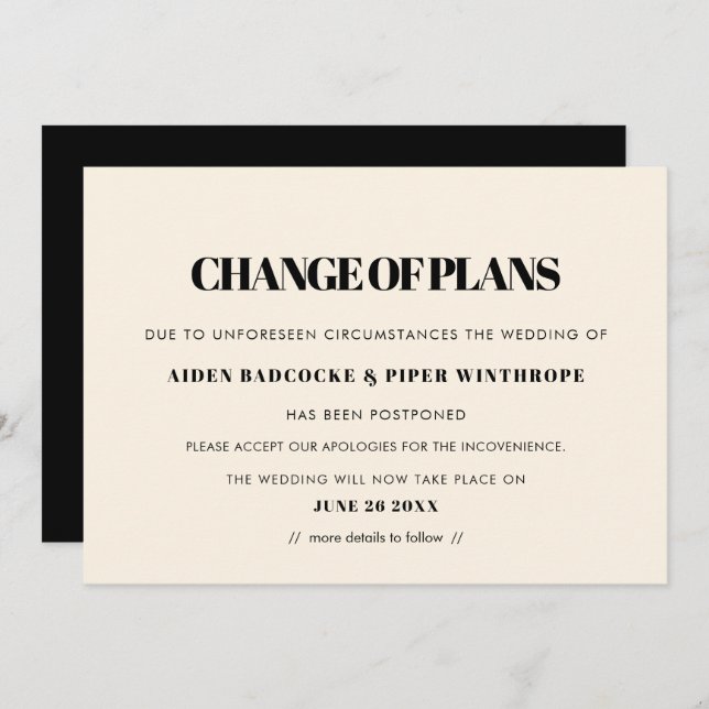 Simple & chic wedding date change announcement (Front/Back)