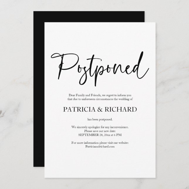 Simple Chic Wedding Postponed Announcement (Front/Back)