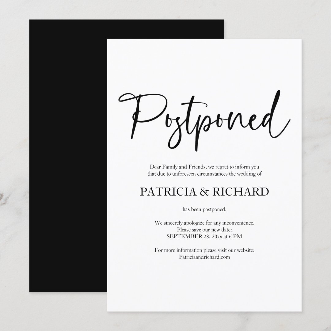Simple Chic Wedding Postponed Announcement | Zazzle