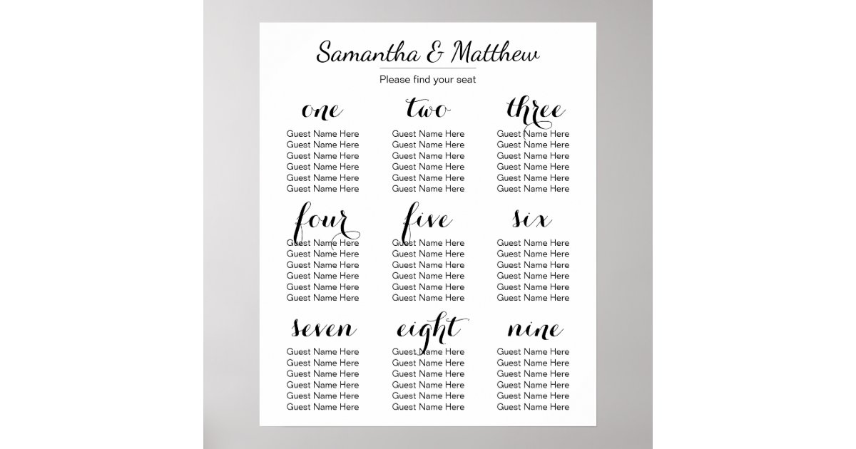 simple amp chic wedding seating chart zazzle com wedding seating chart zazzle