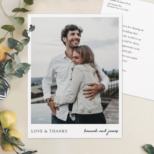 Simple Chic Wedding Thank You Postcard with Photo