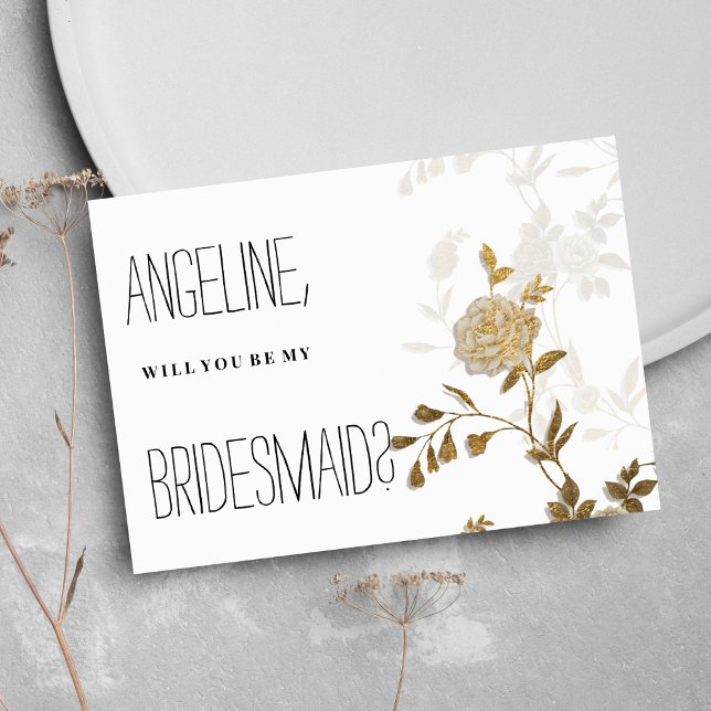 Simple chic white gold glitter floral Bridesmaid Invitation (Simple chic white gold glitter floral Bridesmaid)