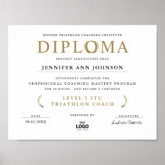 Simple Chic White Grad Diploma Gold Laurel Award