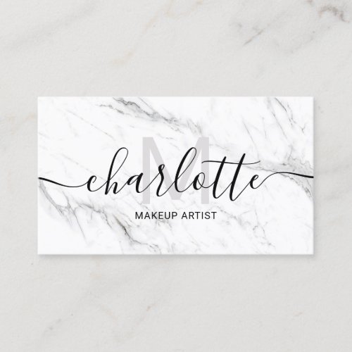 Simple chic white marble name makeup logo business card