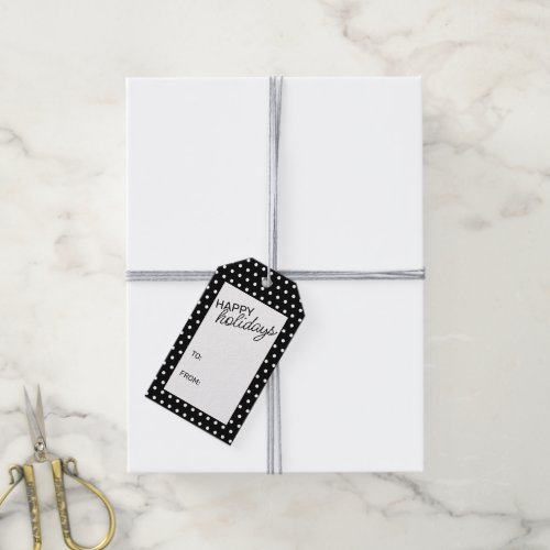 Simple Chic White Polkadots On Black Gift Tags