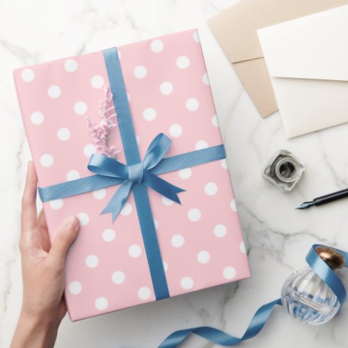Simple Chic White Polkadots On LIght Blush Pink Wrapping Paper